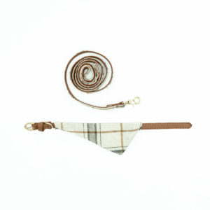 Bandana Plaid Dog Collar & Leash Set - White