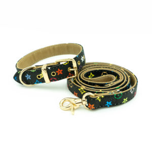 Black - Luxury Designer Monogram Empreinte Leather Dog Collar Leash Set