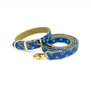 Blue - Luxury Designer Empreinte Leather Dog Collar Leash Set