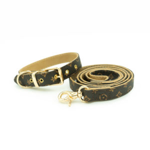 Brown LV dog collar set