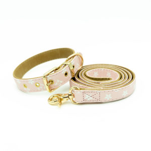 Pink - Luxury Designer Monogram Empreinte Leather Dog Collar Leash Set