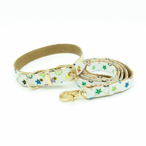 White - Luxury Designer Monogram Empreinte Leather Dog Collar Leash Set