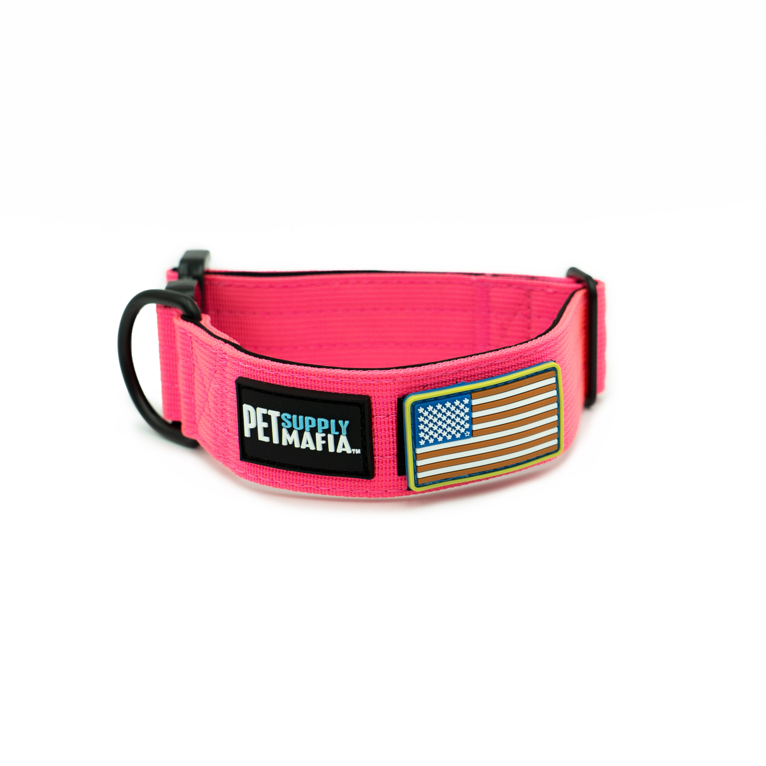 Hot Pink - 1.5in Tactical Dog Collar with flag