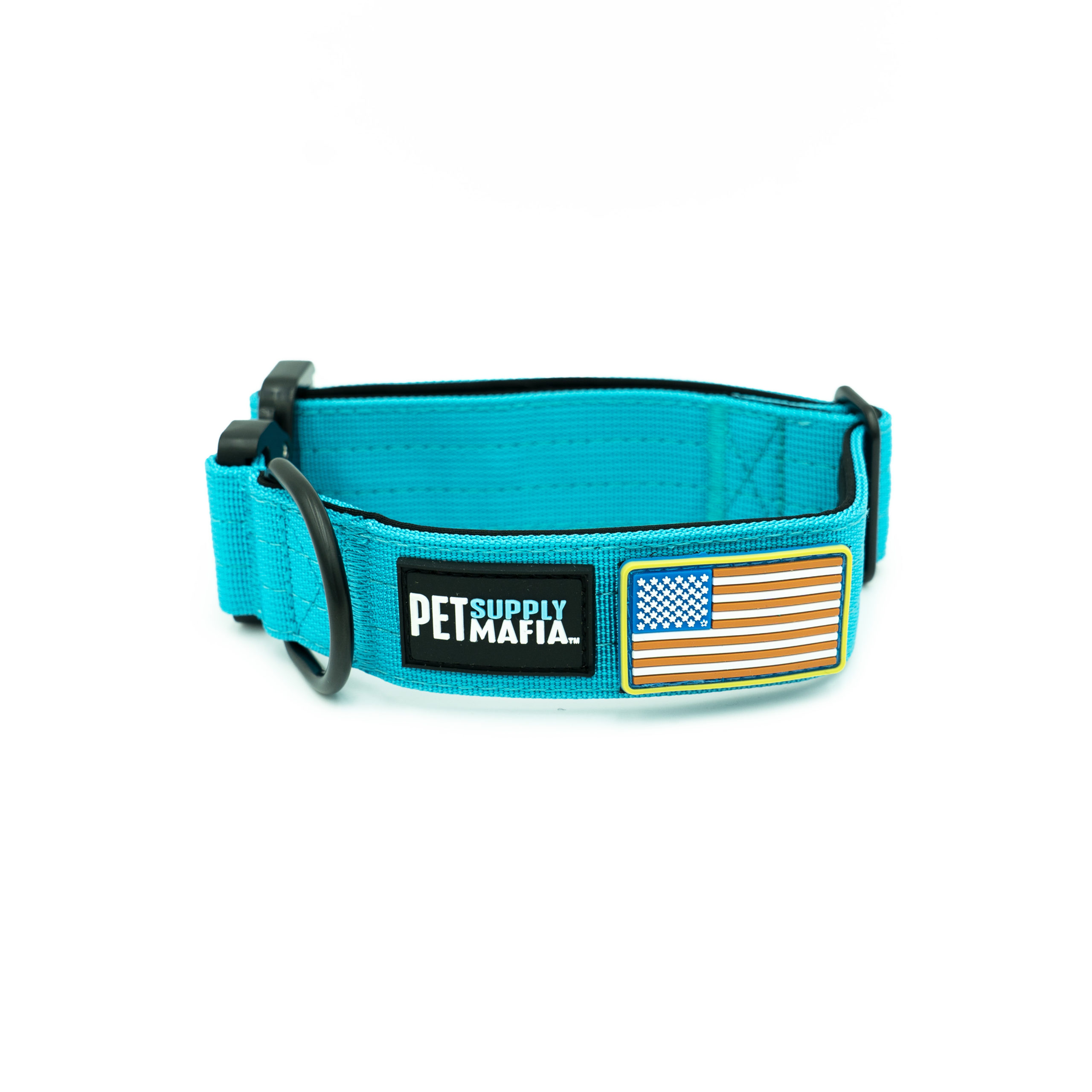 Turquoise - 1.5in Tactical Dog Collar with flag